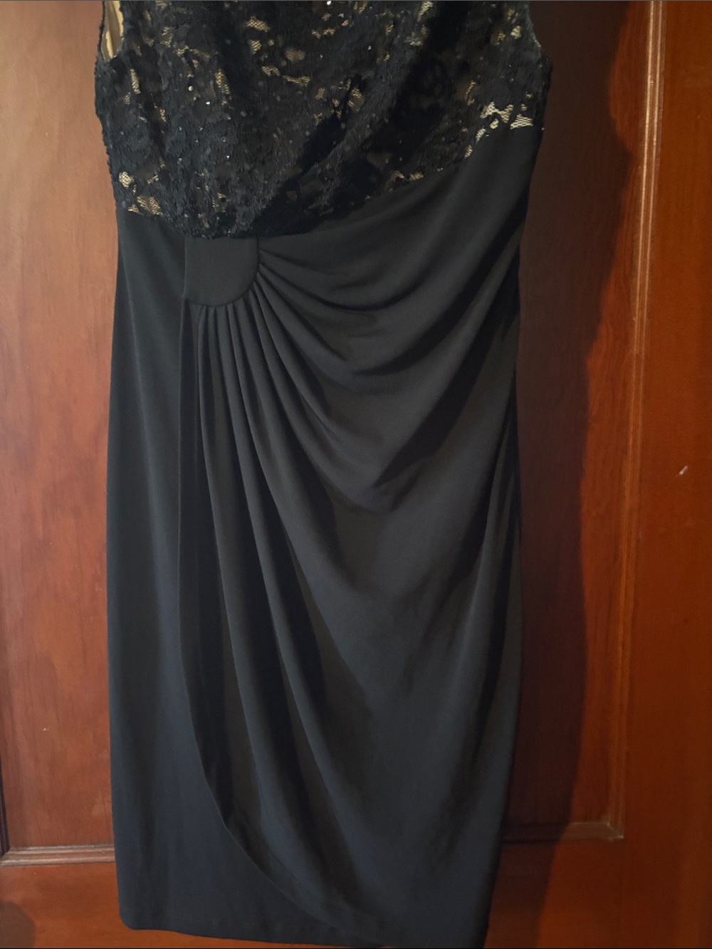 Black Lace Draped Sheath Dress - Picture 3 of 3